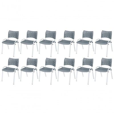 Cadeira Iso Base Branco Igreja, Escola, Escritório - Cinza Kit 12 Peças