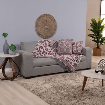 Kit Xale Para Sofá Com Franja Grécia 5 Peças 1,35m X 1,35m 60% Algodão 40% Poliéster Tecido Jacquard - Vinho