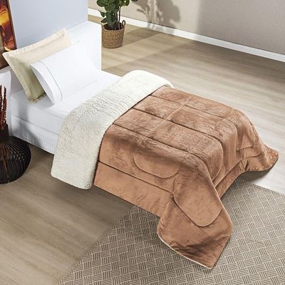 Coberdrom Sherpa E Flannel Everest Solteiro Manta Alta 150g 01 Peça - Apricot - Qualidade Impecável