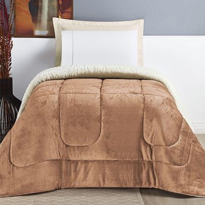 Coberdrom Sherpa E Flannel Everest Solteiro Manta Alta 150g 01 Peça - Apricot - Qualidade Impecável