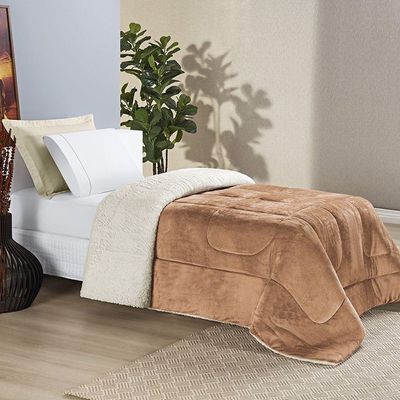 Coberdrom Sherpa E Flannel Everest Solteiro Manta Alta 150g 01 Peça - Apricot - Qualidade Impecável