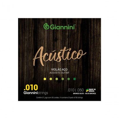 Encordoamento Para Violão Aço Acústico 6 Cordas .010 Bronze Geswam