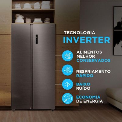 Geladeira Midea Side by Side Inverter Inox Conectada 511L 110V MD-RS710FGD461