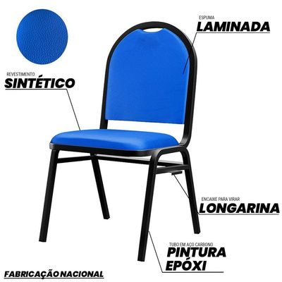 Kit 10 Cadeiras Hoteleiras Auditório Empilhável Sintético M23 Azul - Mpozenato
