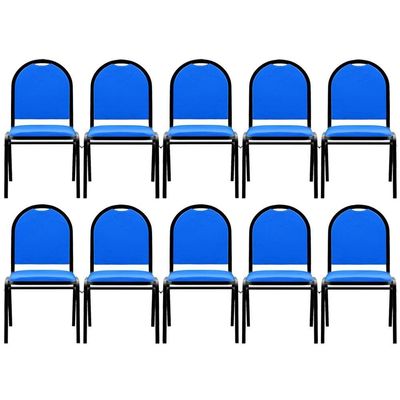 Kit 10 Cadeiras Hoteleiras Auditório Empilhável Sintético M23 Azul - Mpozenato