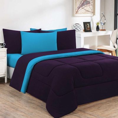 Kit Edredom Malha 100% Algodão Gran Moratta 3 Peças Queen - na tonalidade Roxo -azul Turquesa