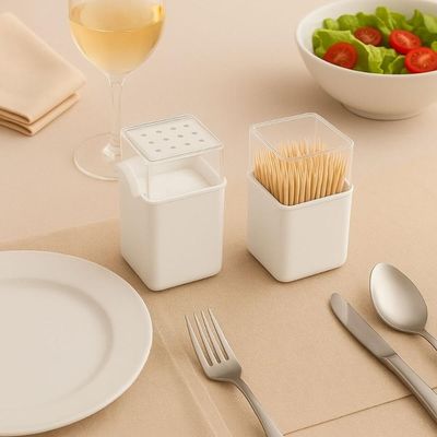Kit Paliteiro e Saleiro de Mesa 70ml Branco Coza Plástico Dispenser Sal Porta Palitos