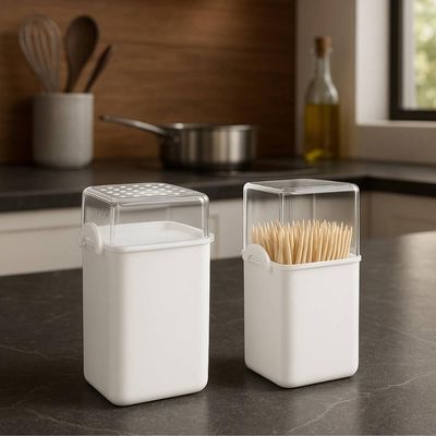 Kit Paliteiro e Saleiro de Mesa 70ml Branco Coza Plástico Dispenser Sal Porta Palitos