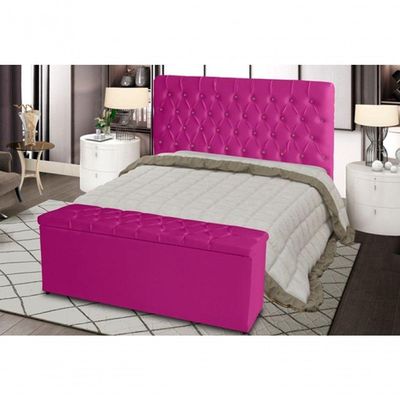 Kit Estrela Cabeceira De Cama Box Casal 140 Cm + Calçadeira Baú Suede Rosa Pink Do Lar Móveis E Decoração
