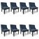 Kit 8 Cadeiras Estofadas Para Sala De Jantar Base Fixa De Madeira Preto Lia Suede Azul Marinho - Ibiza