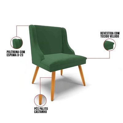 Kit 6 Cadeiras Estofadas Para Sala De Jantar Pés Palito Lia Veludo Verde Esmeralda - Ibiza