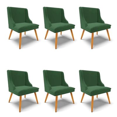Kit 6 Cadeiras Estofadas Para Sala De Jantar Pés Palito Lia Veludo Verde Esmeralda - Ibiza