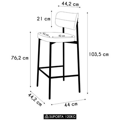 Banqueta Alta Bar Estofada Kit 3 Ella M25 Linho Palha-preto - Mpozenato
