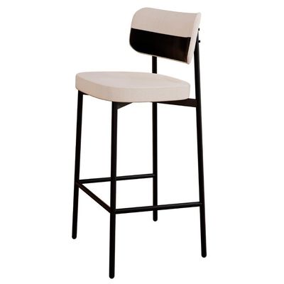 Banqueta Alta Bar Estofada Kit 3 Ella M25 Linho Palha-preto - Mpozenato