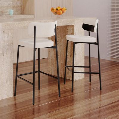 Banqueta Alta Bar Estofada Kit 3 Ella M25 Linho Palha-preto - Mpozenato