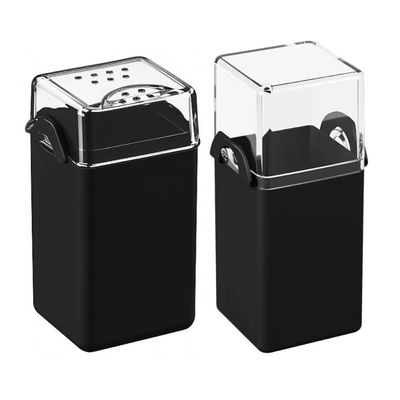Kit Saleiro Pimenteiro Paliteiro Mesa Preto Coza Porta Condimentos Dispenser Palitos