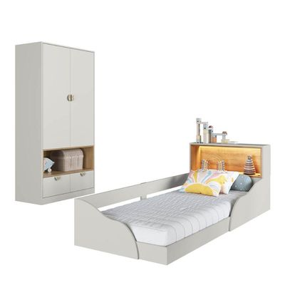 Quarto Infantil com Cama de Solteiro Montessoriana com Led e Guarda Roupas Lille CJ079