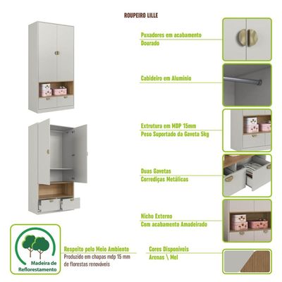 Quarto Infantil com Cama de Solteiro Montessoriana com Led e Guarda Roupas Lille CJ079