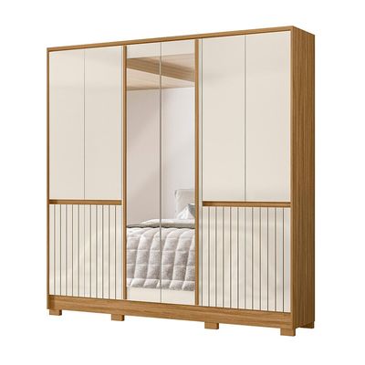 Guarda-Roupa 10 Portas 4 Gavetas com Espelho Moval Alasca Freijo/Offwhite