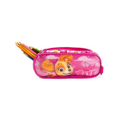 Estojo Escolar Feminino Médio Patrulha Canina Skye 3 Compartimentos Rosa U / Rosa