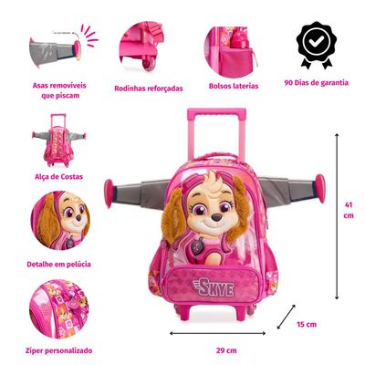 Mochila de Rodinha Infantil Feminina Patrulha Canina Skye Rosa U / Rosa