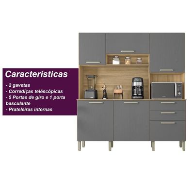 Armario De Cozinha Compacta 6 Portas 2 Gavetas Ferrara Freijó-gris