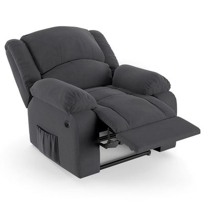 Poltrona Do Papai Reclinável Pietra Power Elétrica Massagem Fh9 Veludo Cinza - Mpozenato