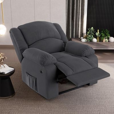 Poltrona Do Papai Reclinável Pietra Power Elétrica Massagem Fh9 Veludo Cinza - Mpozenato