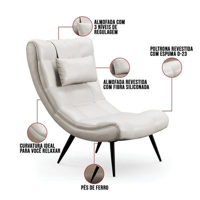 Poltrona Decorativa Para Sala De Estar Com Almofada E Pés Palito Lord Facto Prata - Ibiza