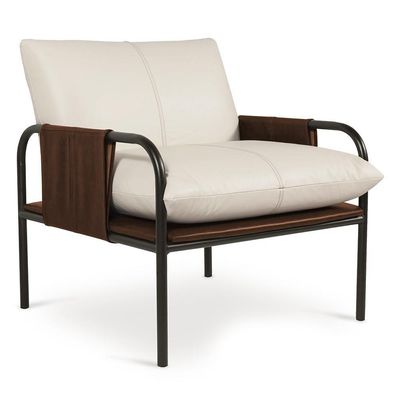 Poltrona Decorativa Estilo Industrial Lina L07 Couro Branco-camel - Mpozenato