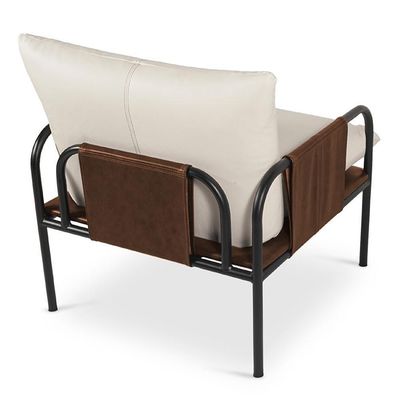Poltrona Decorativa Estilo Industrial Lina L07 Couro Branco-camel - Mpozenato