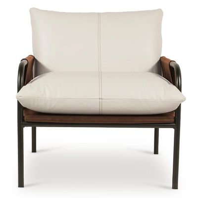 Poltrona Decorativa Estilo Industrial Lina L07 Couro Branco-camel - Mpozenato