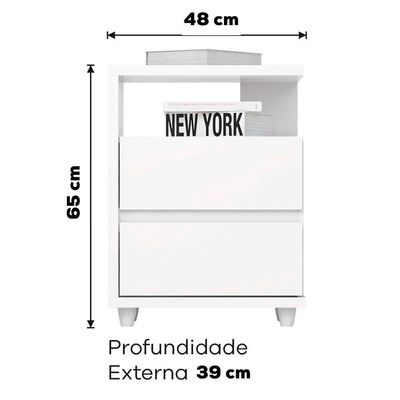 Kit 2 Mesas De Cabeceira 2 Gavetas 48 Cm Campeche Henn Branco