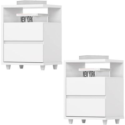 Kit 2 Mesas De Cabeceira 2 Gavetas 48 Cm Campeche Henn Branco
