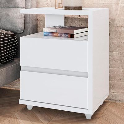 Kit 2 Mesas De Cabeceira 2 Gavetas 48 Cm Campeche Henn Branco