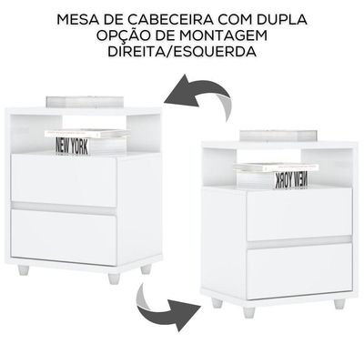 Kit 2 Mesas De Cabeceira 2 Gavetas 48 Cm Campeche Henn Branco