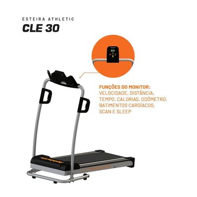 Esteira Elétrica Athletic CLE 30 13km/h 120kg Suportados Dobrável Amortecimento e Monitor Cardíaco - Bivolt