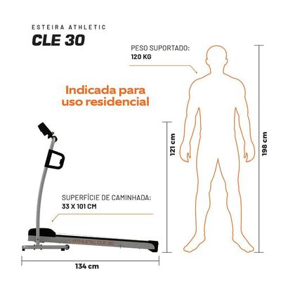 Esteira Elétrica Athletic CLE 30 13km/h 120kg Suportados Dobrável Amortecimento e Monitor Cardíaco - Bivolt