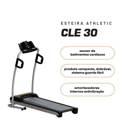 Esteira Elétrica Athletic CLE 30 13km/h 120kg Suportados Dobrável Amortecimento e Monitor Cardíaco - Bivolt