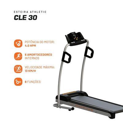 Esteira Elétrica Athletic CLE 30 13km/h 120kg Suportados Dobrável Amortecimento e Monitor Cardíaco - Bivolt