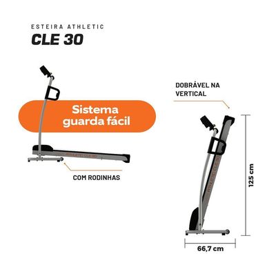 Esteira Elétrica Athletic CLE 30 13km/h 120kg Suportados Dobrável Amortecimento e Monitor Cardíaco - Bivolt