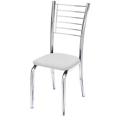 Kit 3 Cadeiras De Jantar Lara Cromada Para Cozinha Assento Sintético Branco - Aurora Line
