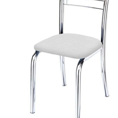 Kit 3 Cadeiras De Jantar Lara Cromada Para Cozinha Assento Sintético Branco - Aurora Line