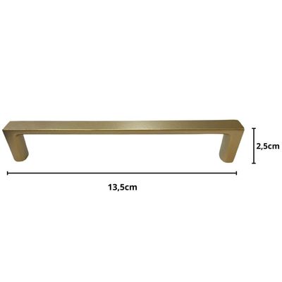 Kit 6 Puxadores Oeiras 13,5cm Dourado Fosco Torralba Gavetas Roupeiros Armários Cozinha