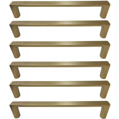 Kit 6 Puxadores Oeiras 13,5cm Dourado Fosco Torralba Gavetas Roupeiros Armários Cozinha