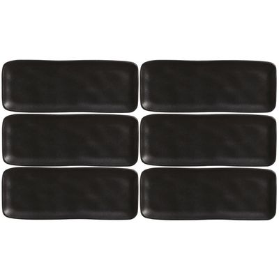 Kit 6 Bandejas Cerâmica Servir Sushi Sashimi 33x13cm Preto Travessa Porto Brasil