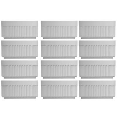 Jogo 12 Tigelas Ramekins de Porcelana 240ml Canelado Médio Germer Branco