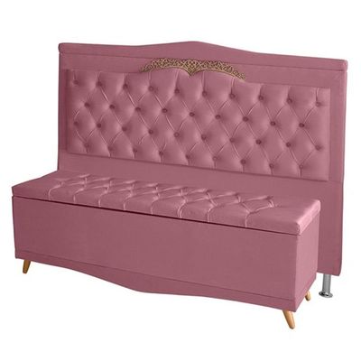 Kit Cabeceira De Cama Box E Calçadeira Baú Madri King 195 Cm Suede Rosa Bebê Do Lar Móveis E Decoração