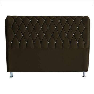 Cabeceira De Cama Box Londres Casal 140 Cm Suede Botão De Strass Marrom Do Lar Móveis E Decoração