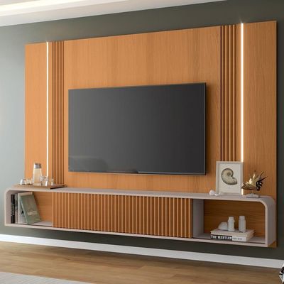 Painel Para 85 Pol Suspenso Canelado Com Led Vivaz H01 Off White-cinamomo - Mpozenato